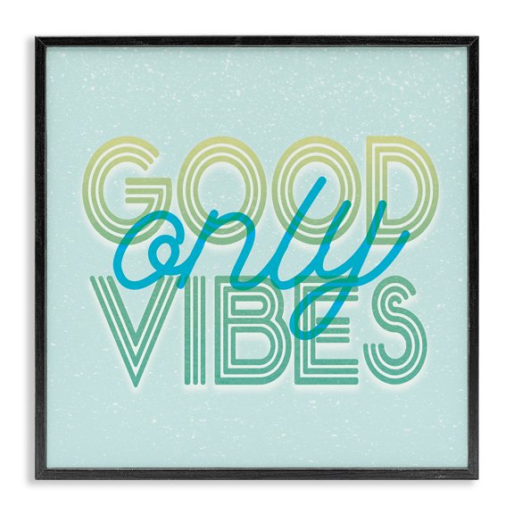 Stupell Industries Art Deco Good Vibes Only Blue Retro Black Framed Giclee Art, 24 x 24, by Lil' Rue
