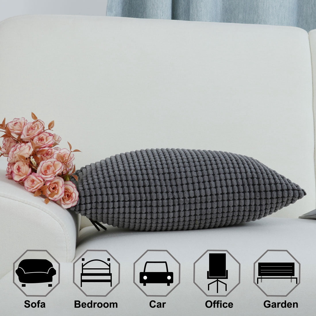 Unique Bargains Texture Solid Decorative Throw Pillow Cover Dark Grey 12" x 18"