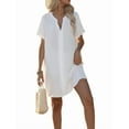 thumbnail image 2 of Women'S Swimsuit Cover Up Shirt V Neck Short Sleeve Bathing Suit Coverups Summer Beach Cover Ups White XXL, 2 of 7