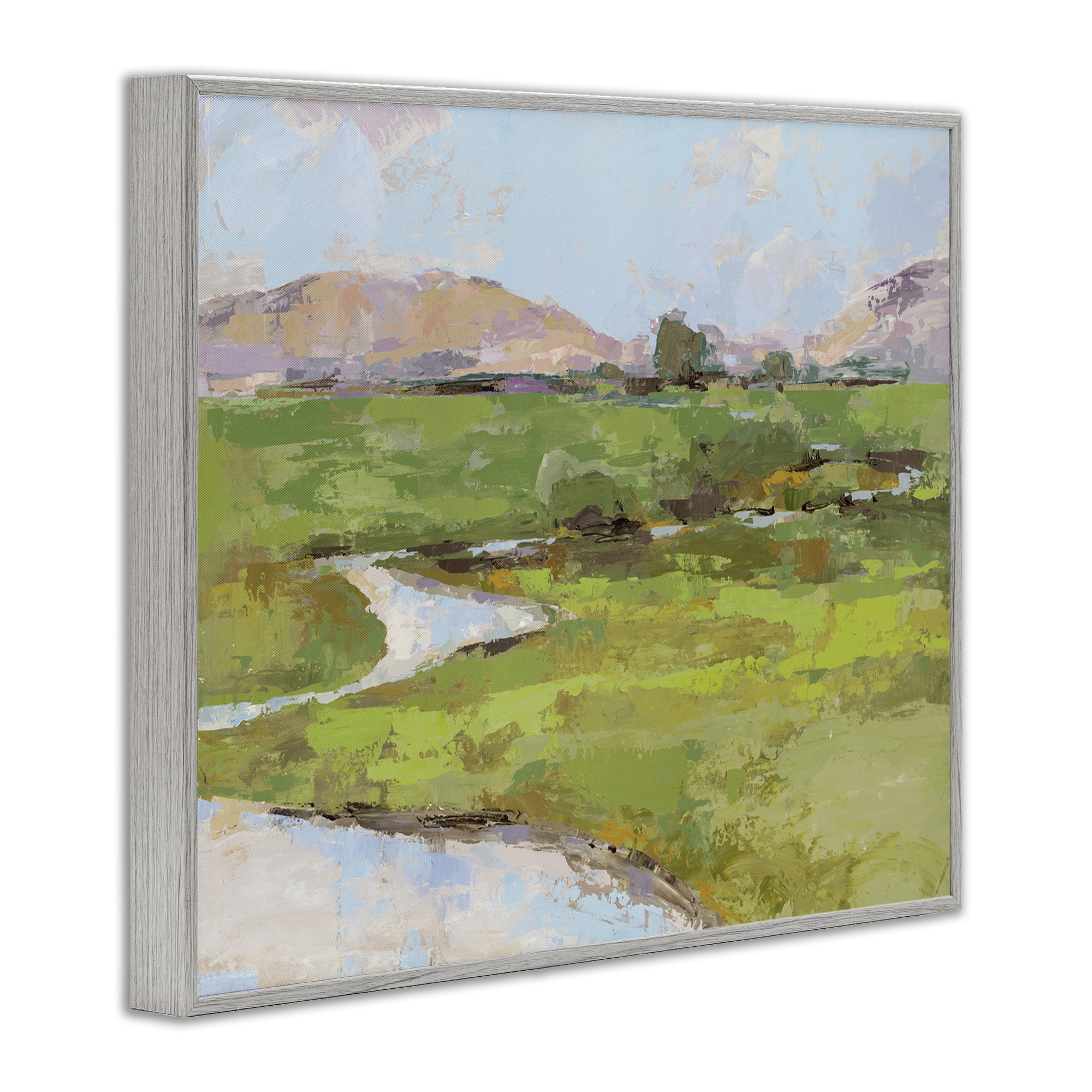Stupell Industries Hillside Winding Stream Landscape Painting Gray Framed Art Print Wall Art, 20 x 16