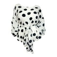thumbnail image 4 of eVogues Plus Size Round Neck Chiffon Wrap Back Top Polka Dot Print White, 4 of 7