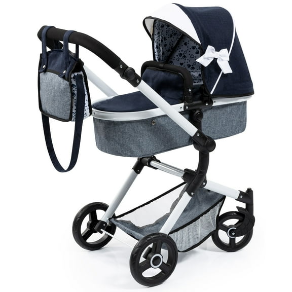 Bayer Design Doll Pram W/ Handbag: Blue/Grey- Fits Dolls up to 20.5", Convert to Pushchair, Ages 3 