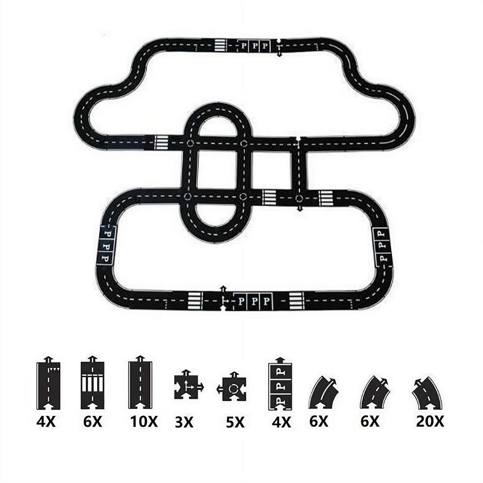 Flexible Rubber Road Puzzle Track Pieces,Waterproof Modular Puzzle Car Highway Tracks,Gift for Indoor