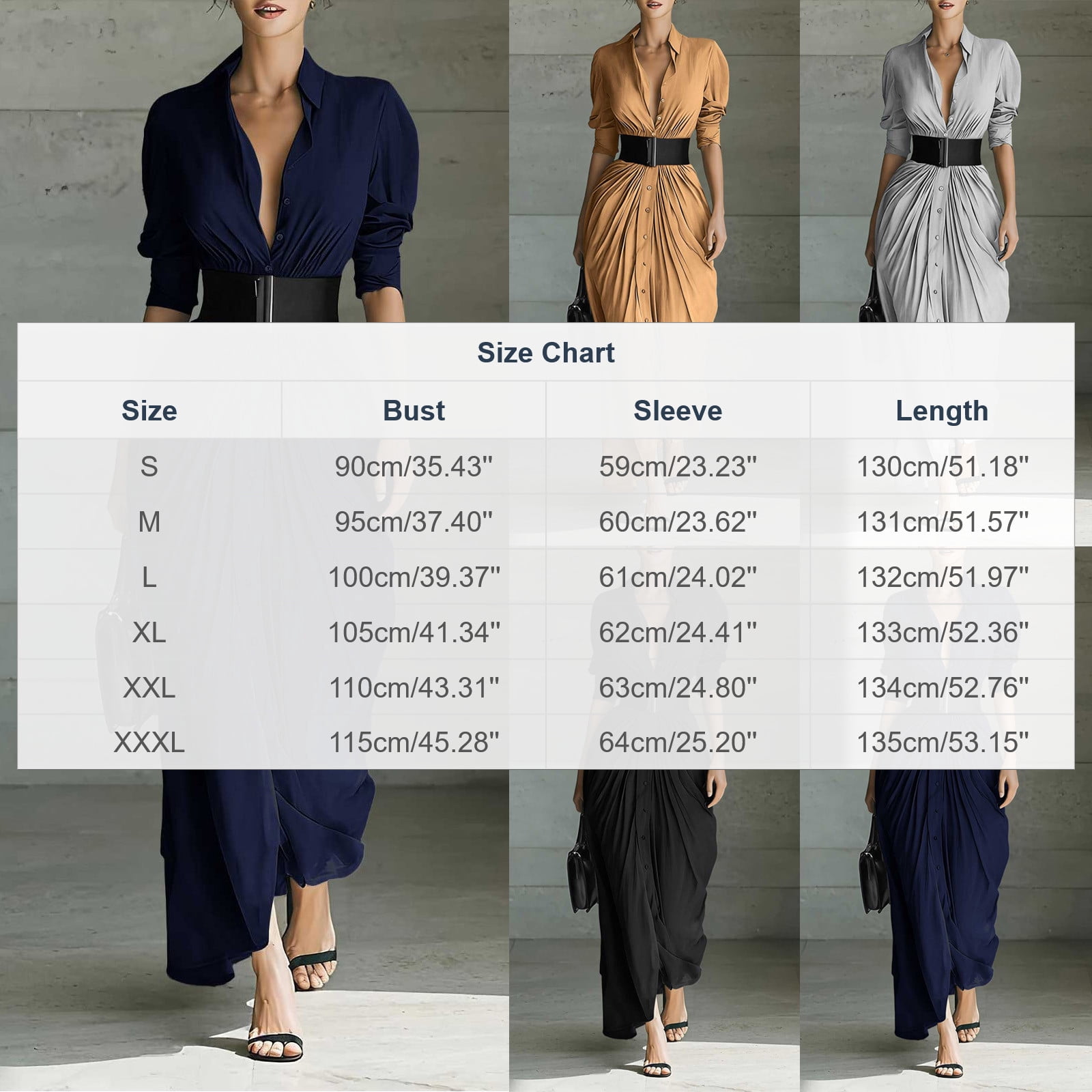 YueHuiYing Women's Single Breasted Shirt Lapel Elegant Belt Slim Fit Pleated Long Sleeves Solid Color Slit Party Dress