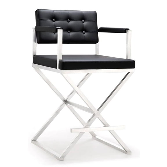 Maklaine 26" Stainless Steel and Fabric Counter Stool in Black