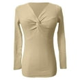 thumbnail image 5 of Gyexs Womens Long Sleeve V Neck Sweaters Ribbed Knit Slim Fit Lightweight Sweater Solid Basic Casual Pullover Tops A01 Beige & Size XXL, 5 of 5