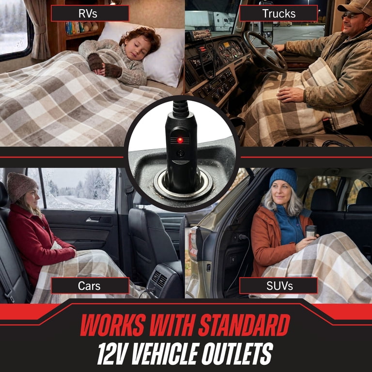Stalwart 12V Heated Travel Blanket, Gray Plaid photo 3