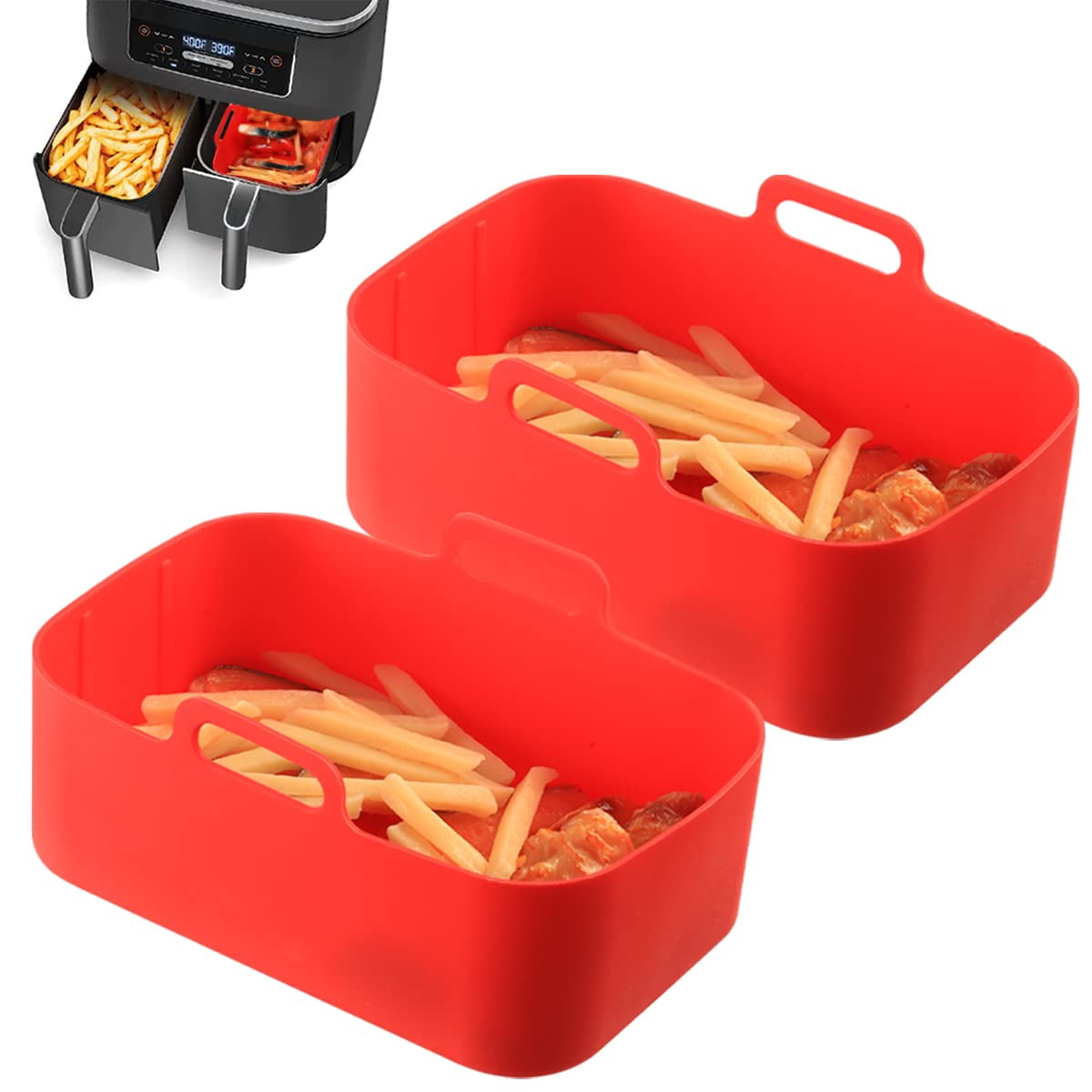 2 Pack Air Fryer Liners Silicone Pot for Ninja Dual DZ201/DZ401 Foodi