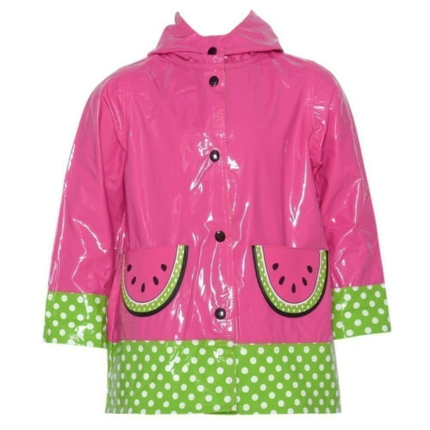 WIPPETTE KIDS Toddler Little Girls Pink Watermelon Dot Hooded Vinyl