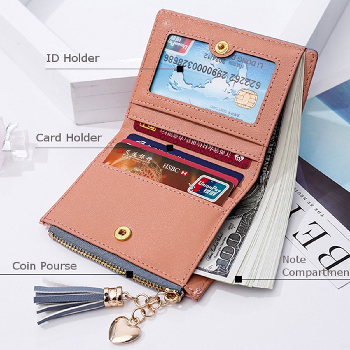 Mini Fashion Wallets Female PU Leather Wallet Ladies Purse Zipper Clutch  Bag Money Card Holder for Women Girl(Black)