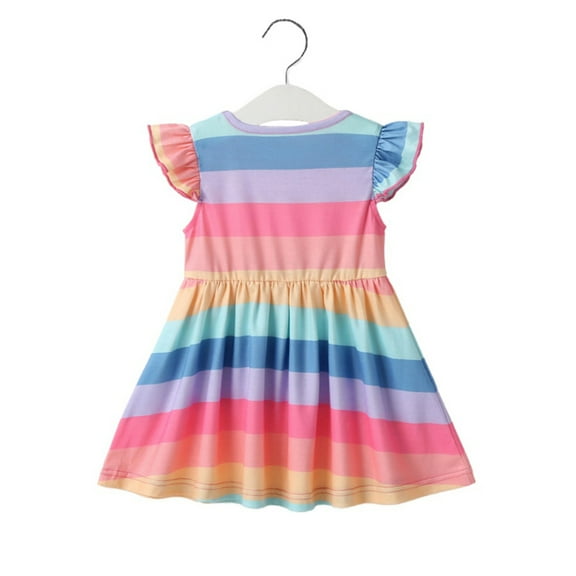 DEEPCRAFF 1Set Girls Sleeveless Dress Multi Colored Rainbow Stripes For Toddler Party Wear Daily Use Spring Outfits
