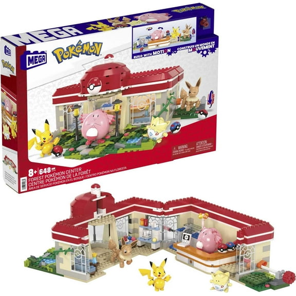 MEGA Pokemon Building Toy Kit, Forest Pokemon Center (648 Pieces) with 4 Action Figures