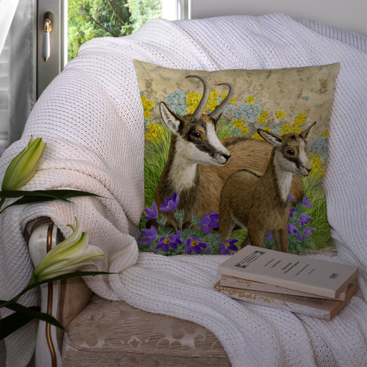 Carolines Treasures ASAD0789PW1414 Chamois by Sarah Adams Canvas Decorative Pillow 14Hx14W multicolor