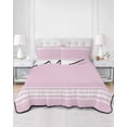 thumbnail image 2 of Quilts Twin-XL Size Bedding Set, Pink Striped Lightweight Quilted Comforter, Luxurious White Stripes Modern Abstract Art Reversible Bedspread Coverlet with Pillow Covers for All Season, 68" x 98", 2 of 7