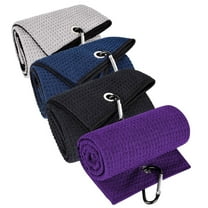 WLGJL 4 Pack Large Tri-Fold Portable Microfiber Fabric Waffle Pattern Golf Towels with Carabiner Clip