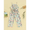 thumbnail image 2 of EYIIYE Combinaison d'Été à Jambes Larges pour Filles Enfants 1-6 Ans Combinaison Sans Manches Rayée/couleur Contrastée/imprimé Floral Bretelles Spaghetti avec Ceinture Vêtements de Mode Décontractés Quotidiens, 2 of 9