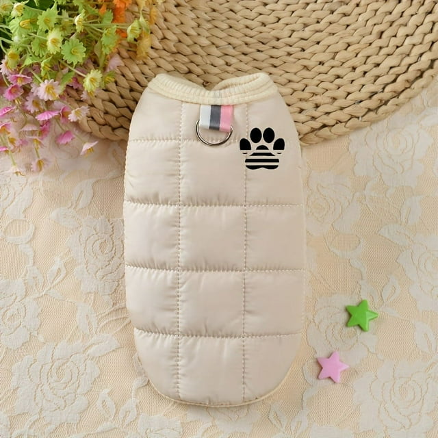 PEACNNG Dog Vest Jacket with Cute Paw Print - Snap Button Closure Polyester Filled Machine Washable Non-Waterproof All-Season Pet Outerwear for Small to Medium Breeds - Cozy Warm Fall