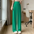 thumbnail image 3 of HomeGardon Pants for Women Womens Solid Color High Waist Hanging Loose Straight Leg Casual Ice Silk Wide Leg Pants,S-XXL, 3 of 4
