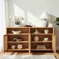 thumbnail image 3 of Hassch 63 inch Large Buffet Sideboard with 4 Doors, Farmhouse Rattan Storage Cabinet with Adjustable Shelves, Retro Coffee Bar Cabinet, Credenza for Kitchen, Living Room, Dining Room, Natural, 3 of 7