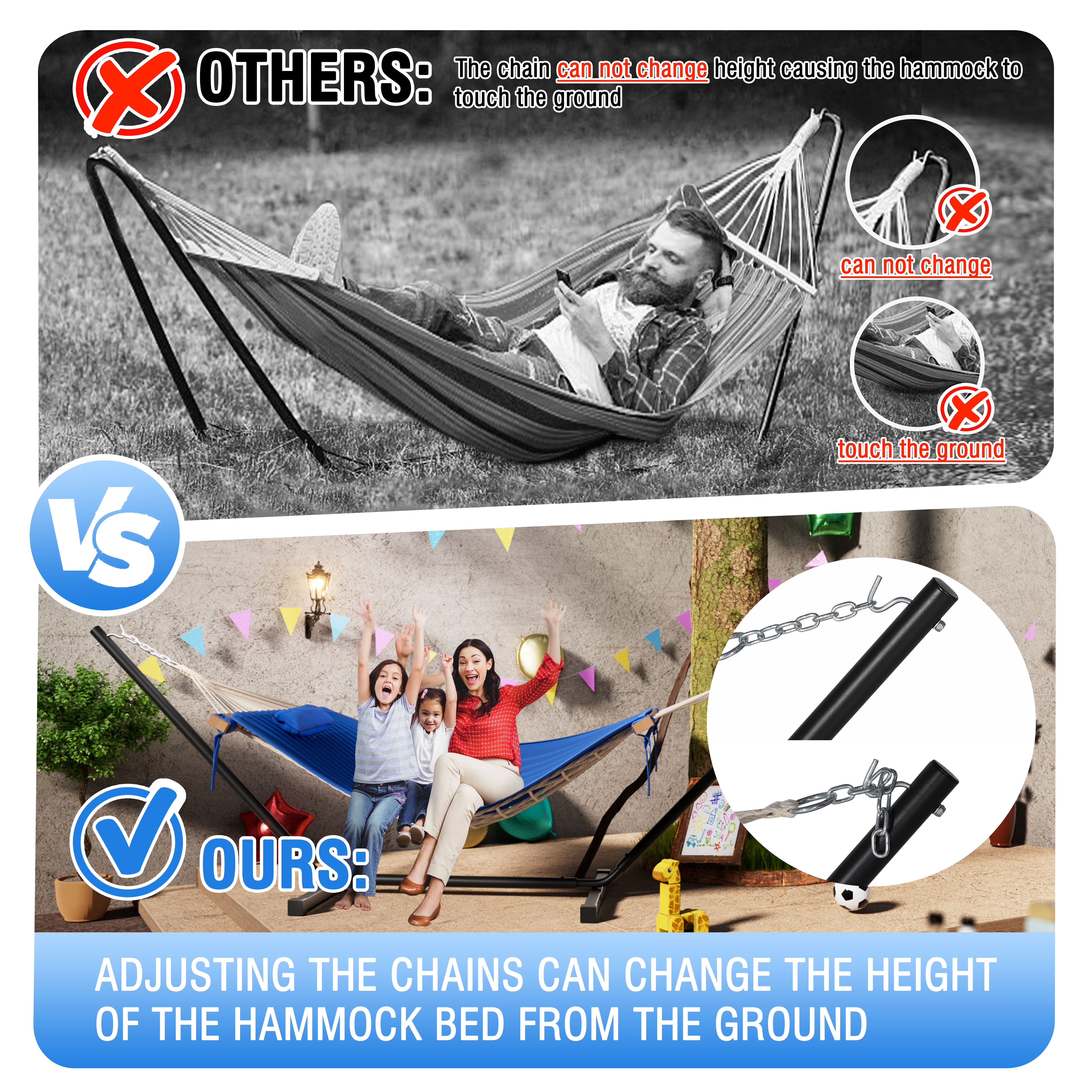 VEIKOUS 12FT Two-Person Hammock with Stand and Pillow, Dark Blue