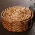 thumbnail image 3 of SPRING PARK 6Pcs/Set Woven Rattan Coasters for Drinks, Boshiho Handcrafted Round Edge Placemat with Holder Storage Caddy Eco-friendly Cup Mat Dishes-Insulated Hot Pads, Pot Holder for Kitchen, Office, 3 of 7
