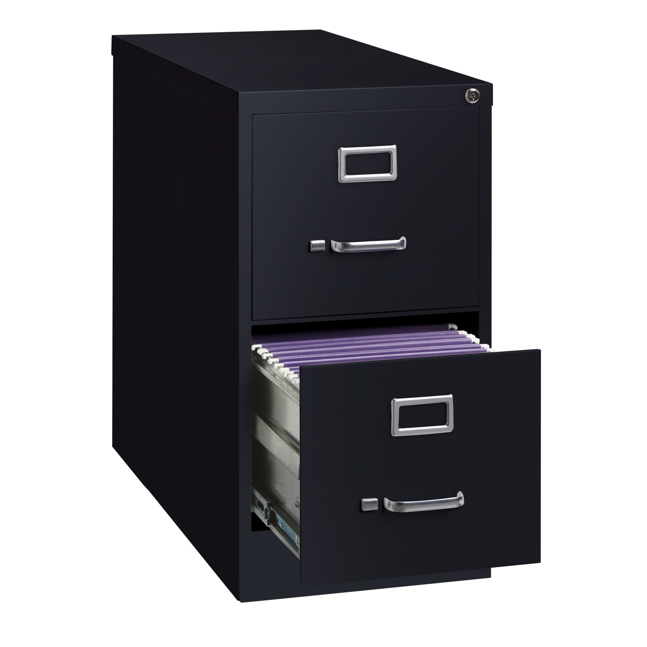 Hirsh 2 Drawer Letter Locking Metal Vertical File Cabinet, 26.5" Deep, Black