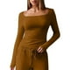 thumbnail image 1 of Neewe Womens Classic Plain Square Neck Long Sleeve T Shirt Pullover Soft Slim Fit Tops for Fall Outfits, 1 of 7