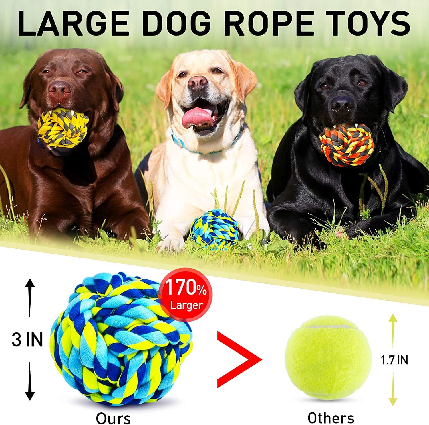 3 Pack Dog Teething Chew Toys for Aggressive Chewers Indestructible Dog Balls for Large Dogs Puppy