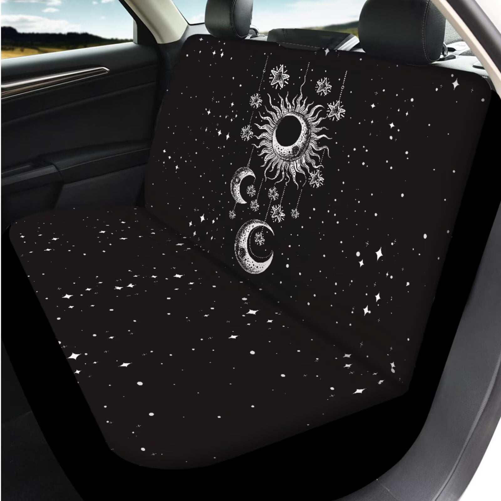 Garronmavis Gothic Sun 14 Pcs Car Seat Covers Set with Headrest Protector Car Steering Wheel Accessories Auto Armrest Cover Seat Belt Covers Full Coverage Universal Fit for Cars SUV
