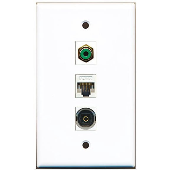 RiteAV - 1 Port RCA Green and 1 Port Toslink and 1 Port Cat5e Ethernet White Wall Plate