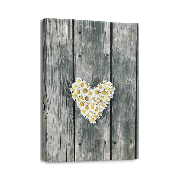 Dicilly Wall Art Rustic Farmhouse White Love Heart Daisy Funny Pictures Canvas Print Country Bathroom Sign Artwork Home Decor 12x16in