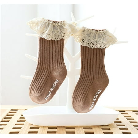 

Baby Dressy Lace Socks Medium Tube Boneless Glue Non-slip Floor Hosiery Baby-Girls Eyelet Turn Cuff Ruffle Stockings