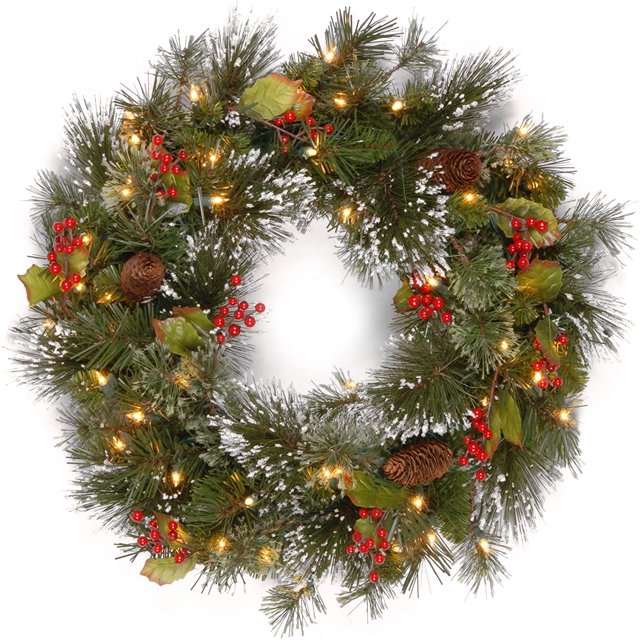 Corona de Navidad de Pino Invernal Artificial Preiluminada con Enchufe 24pulg Decoración Navideña National Tree Company WP1-300-24W-1
