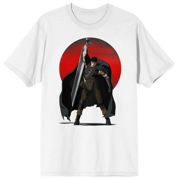 Berserk Anime Guts Lone Mercenary Character Men's White Graphic Shirt-XXL