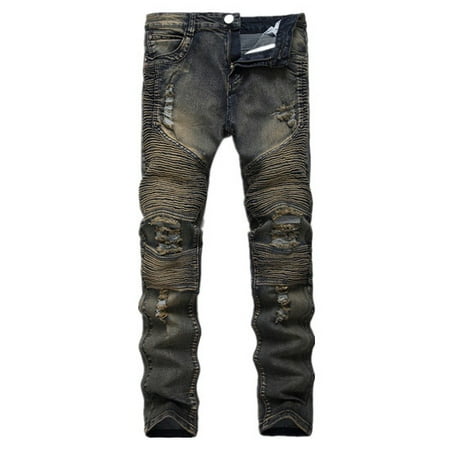 - DYMADE Men's Fashion Street Biker Denim Jean Ripped Slim Fit Pants
