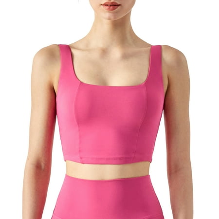 

rygai Women Bra Vest Solid Color Breathable Comfortable Quick Dry Intimacy Shockproof Square Neck Elastic Wire Free Women Brassieres for Gym Pink S