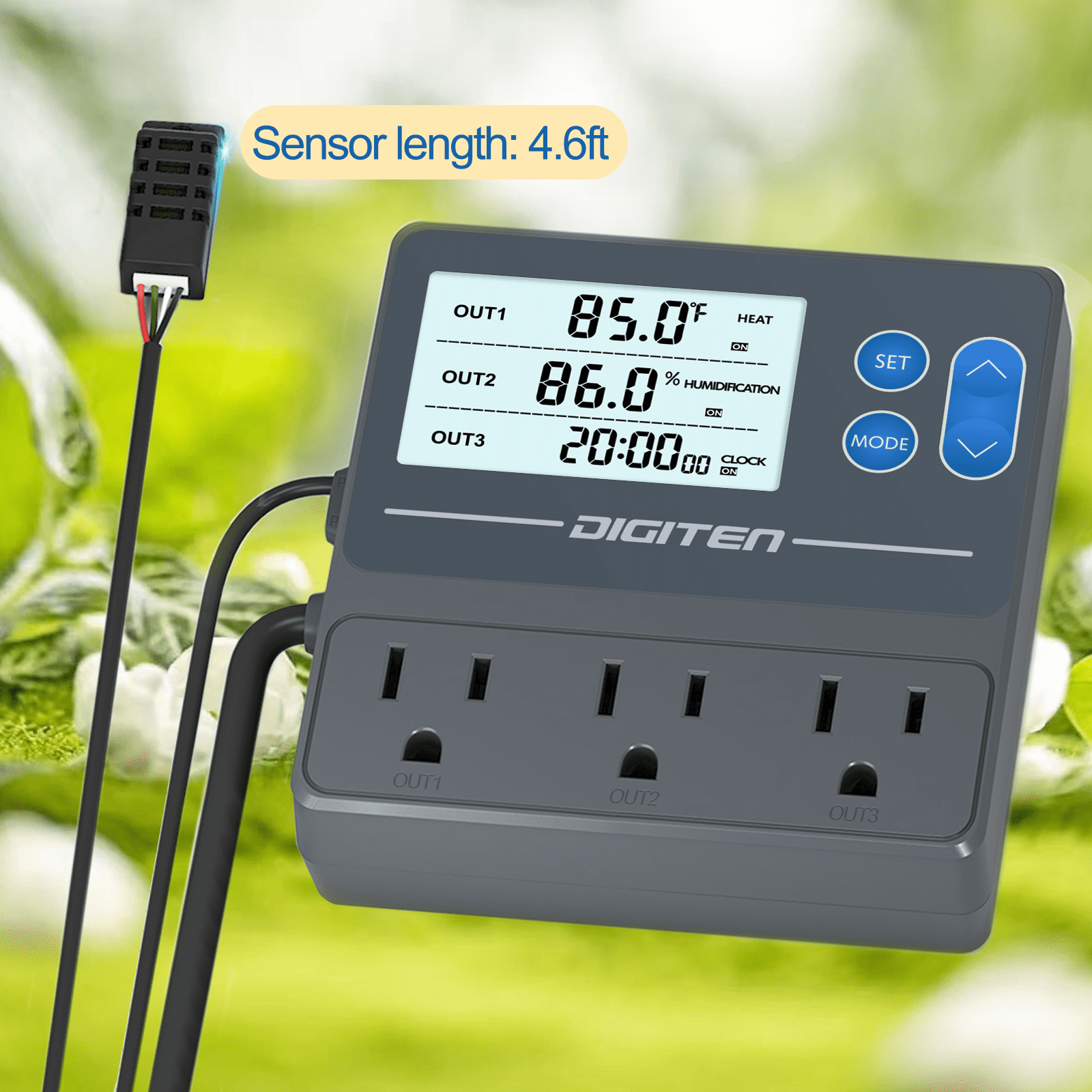 SENSTREE Digital Temperature & Humidity Controller with 3 Pre-Wired Smart Outlets - Independent Control for Heating/Cooling, Humidification, and Timer Functions - Ideal for Mushroom Growing