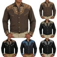 thumbnail image 5 of Hpapadks Men Shirt Western Cowboy Embroidered Long Sleeve Button Down Lapel Business Blouses Slim Fit Dress Shirts for Men Brown XXXL, 5 of 5