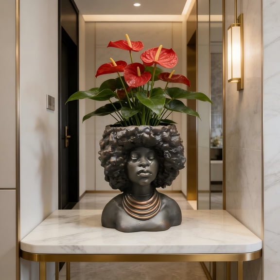 tumgatte Lady Bust Head Planter Afro Sculpture Resin Statue Indoor Outdoor Garden Decor Vintage Container Gift for Plant Lovers
