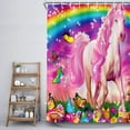 thumbnail image 5 of Unicorn Shower Curtain Set for Girls, Funny Cartoon Animal Colorful Rainbow Bathroom Curtain for Kids, Fairy Cute Little Kid Shower Curtains, Pink Waterproof Bathroom Curtains with 12 Hooks, 72X72IN, 5 of 6