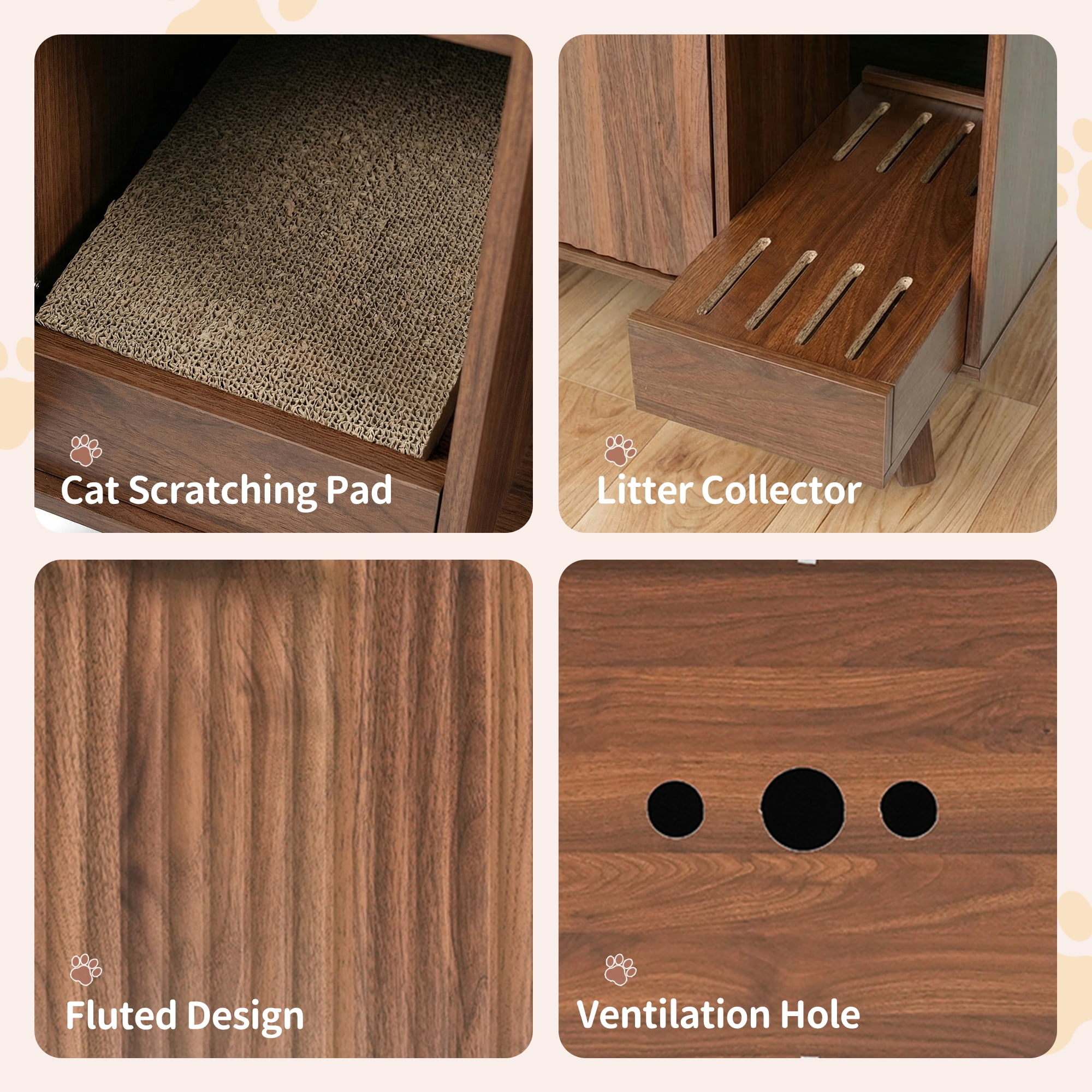 YDN Modern Litter Box Enclosure for Cats- 31.5" Indoors Hidden Cat Litter Box Furniture for 2 Cats, Wooden Cats Washroom Side Cabinet with Scratching Pad for Most Cat Litter Box,Walnut