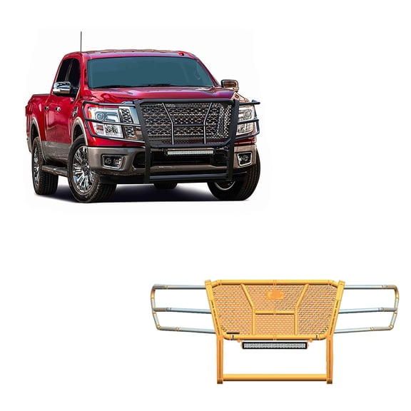 Black Horse RUGGED Heavy Duty Grille Brush Bumper Guard Modular Black Come with 20" Double Row LED Light Compatible with 2017-2024 Nissan Titan-RU-NITI17-B-K1