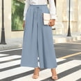 thumbnail image 2 of Cotton Linen Wide Leg Culottes for Women 2026 Summer Drawstring High Waisted Flowy Casual Beach Lounge Trousers with Pockets Blue M, 2 of 3