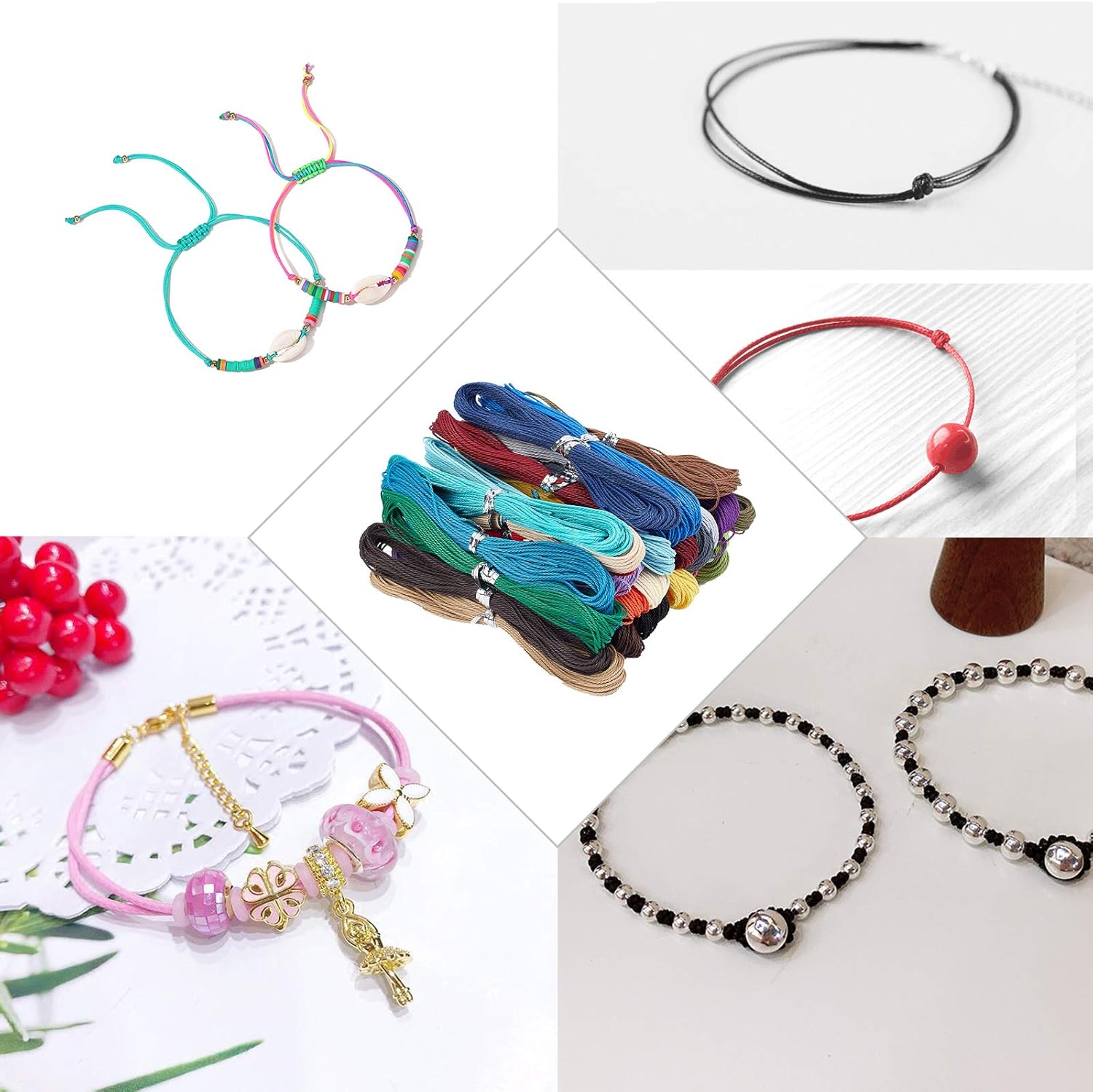 Waxed Polyester Cord Kit 328 Yards 30 Colors 1mm Waxed Polyester Twine Cord and 30 Pcs Tibetan Style Alloy Links Connectors Macrame Bracelet Thread Waxed String for DIY Jewelry Making Mixed Color