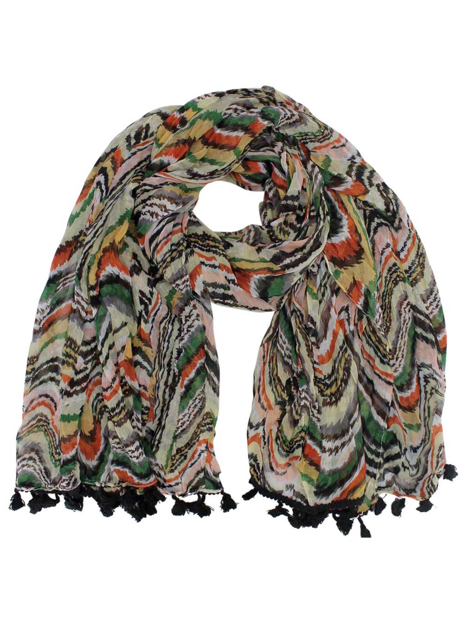 Luxury Divas Multicolor Retro Print Striped Scarf