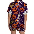 thumbnail image 4 of siminsem Cute Satin Pajama Set for Women Graphic Print Short Sleeve Button Down Top with Matching Shorts 2 Piece Sleepwear Loungewear Lounge Shorts Set, Dark Purple,XXL, 4 of 5