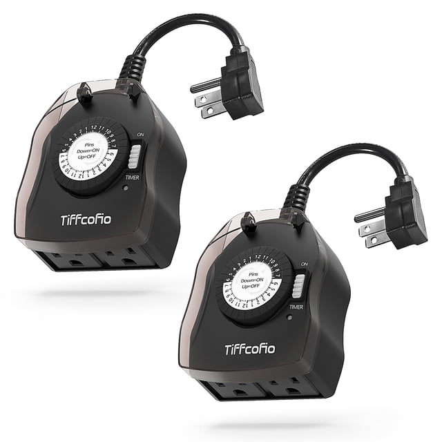 Timer Outlet Tiffcofio para exteriores, 24 horas, mecánico, 15 A.