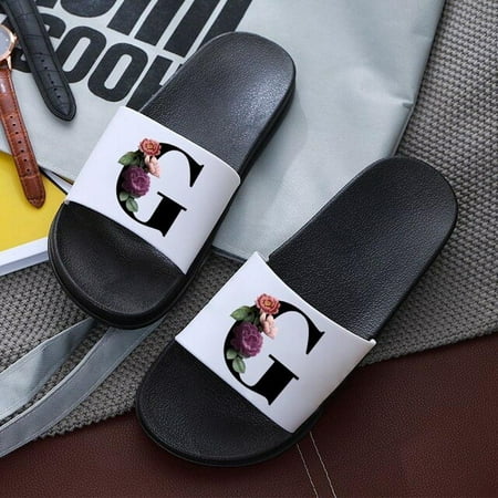 

Letters Printed Women Slippers Cartoon Slippers Summer Sandals Non-Slip Flat Beach Shoes Girls Bathroom Flip Flop Indoor Slipper