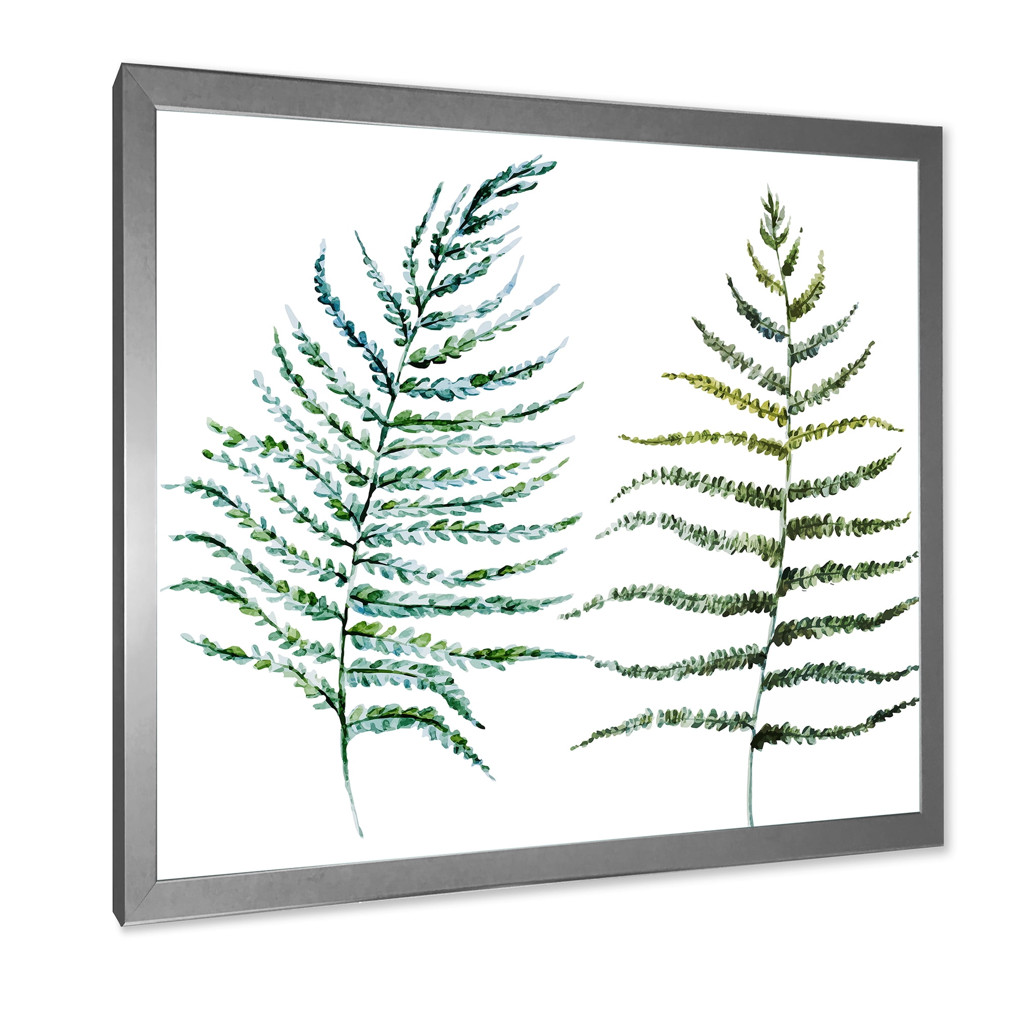 Designart 'Two Fern Leaves On White' Farmhouse Framed Art Print