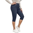 thumbnail image 3 of Fmbrln Womens Capri Jeans Pants Elastic Waisted Slim Tapered Summer Pants Fashion Casual Solid Color Cropped Pants, 3 of 9